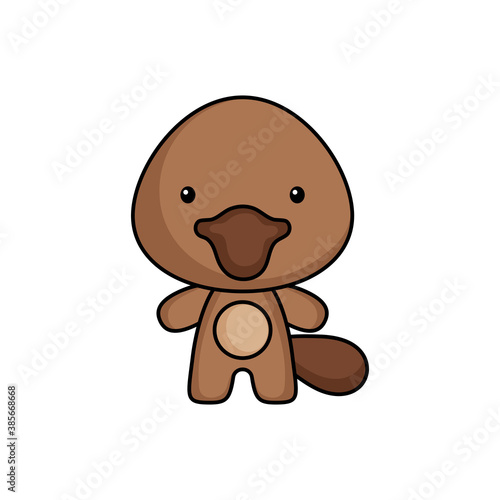 Cute cartoon platypus logo template on white background. Mascot animal character design of album, scrapbook, greeting card, invitation, flyer, sticker, card. Vector stock illustration.