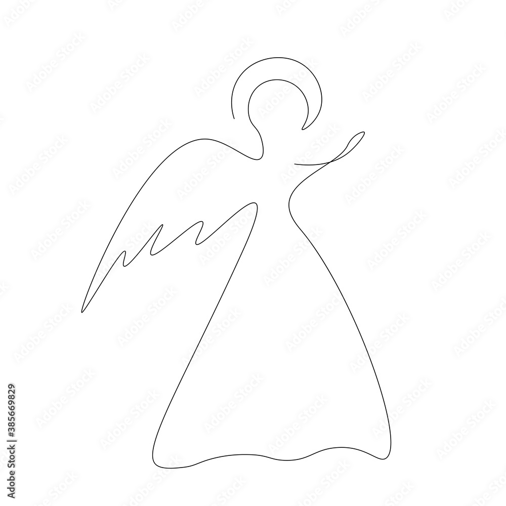 Christmas angel with stars line drawing vector illustration Christmas angel with stars line drawing vector illustration