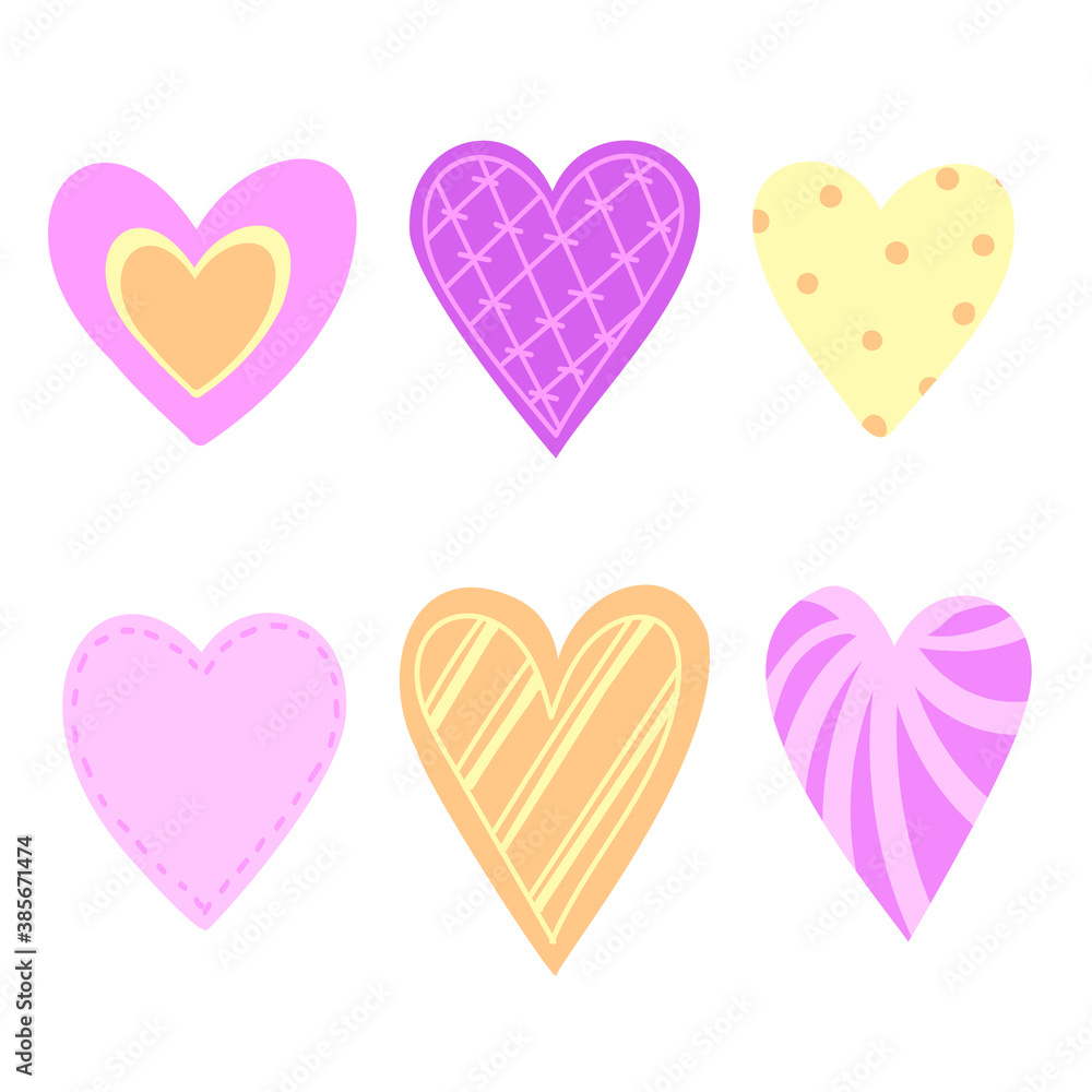 hearts pink set on the white background