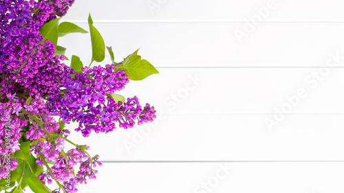 Fototapeta Naklejka Na Ścianę i Meble -  lilac branches on a white background view from above. background with a bouquet of lilacs. a copy of the space and a bouquet of lilacs.