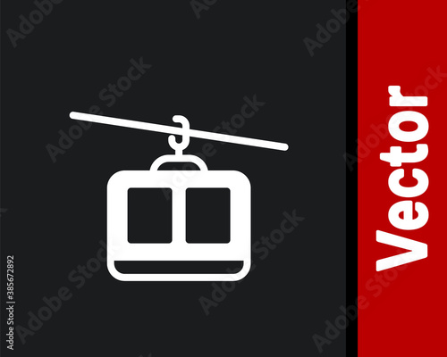 White Cable car icon isolated on black background. Funicular sign. Vector.