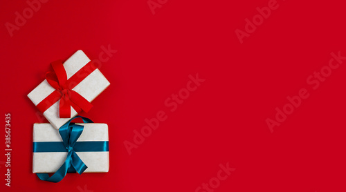 Wallpaper Mural Gift Boxes stock photo banner.Red background.USA. Torontodigital.ca