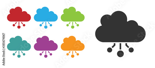 Black Cryptocurrency cloud mining icon isolated on white background. Blockchain technology, bitcoin, digital money market, cryptocoin wallet. Set icons colorful. Vector.