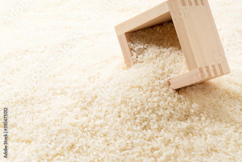 White rice and wooden Masu Boxes