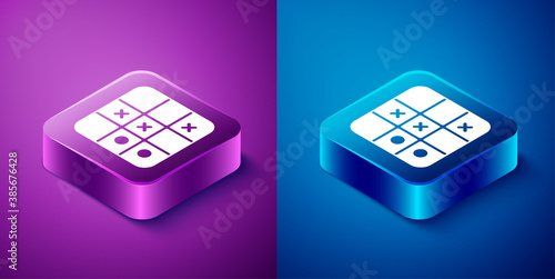 Isometric Tic tac toe game icon isolated on blue and purple background. Square button. Vector.