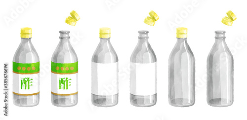水彩タッチのお酢瓶イラスト