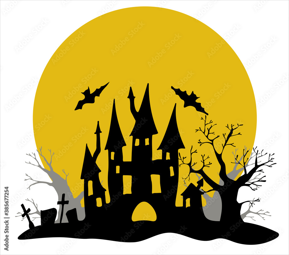 Castle and the moon. Halloween. Vector