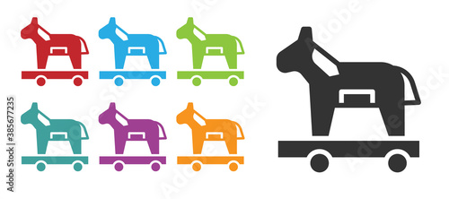 Black Trojan horse icon isolated on white background. Set icons colorful. Vector.