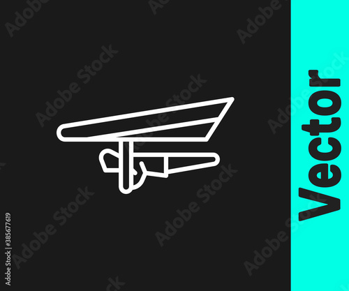 White line Hang glider icon isolated on black background. Extreme sport. Vector Illustration.