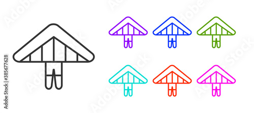 Black line Hang glider icon isolated on white background. Extreme sport. Set icons colorful. Vector Illustration.