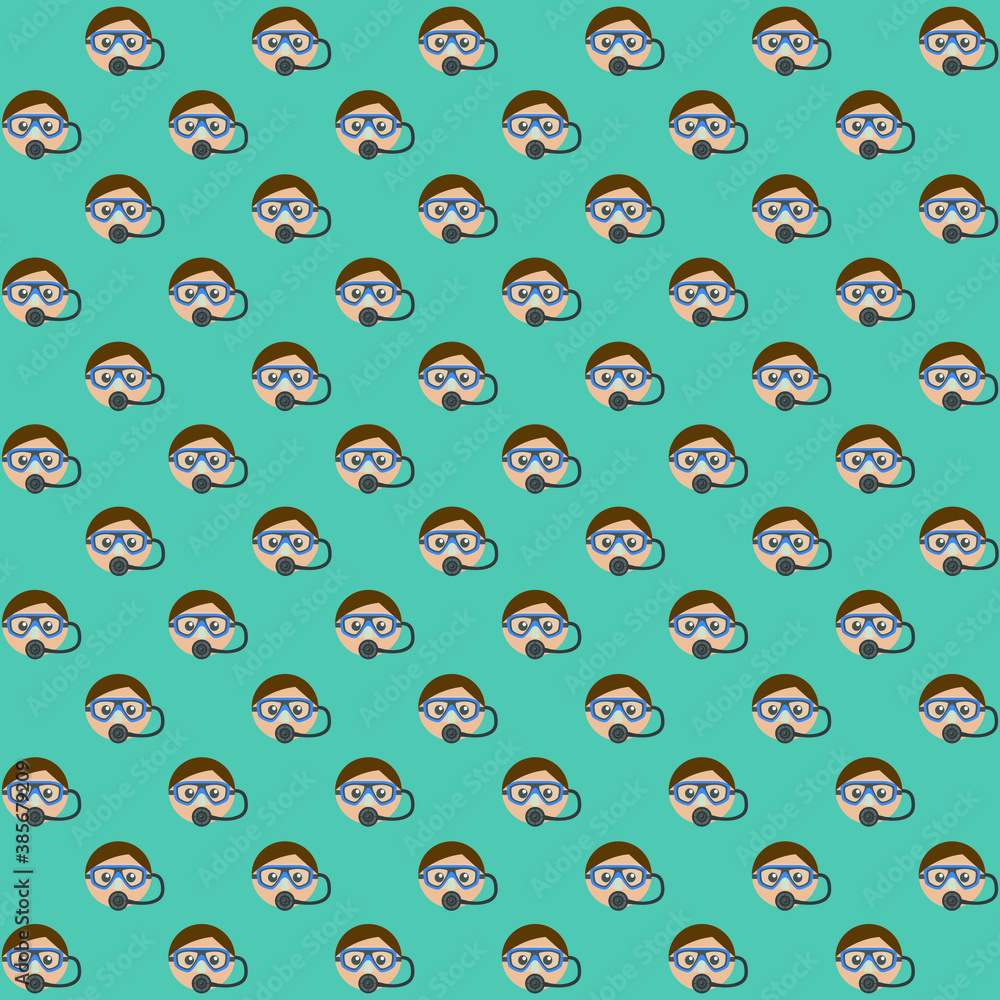 scuba diving with person face in googles and oxygen mask front view on a blue sea background repeat pattern scuba diving with person face in googles and oxygen mask front view on a blue sea background repeat pattern