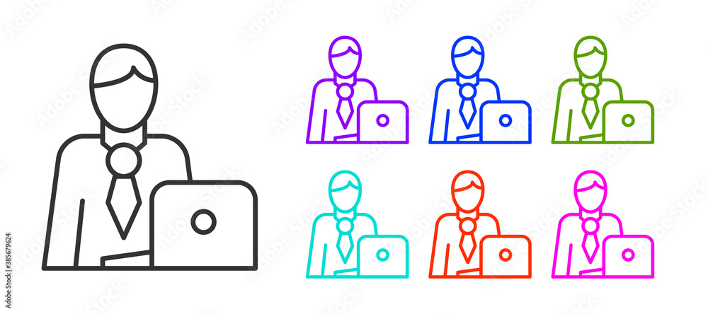 Black line Businessman icon isolated on white background. Business avatar symbol user profile icon. Male user sign. Set icons colorful. Vector. Black line Businessman icon isolated on white background. Business avatar symbol user profile icon. Male user sign. Set icons colorful. Vector.