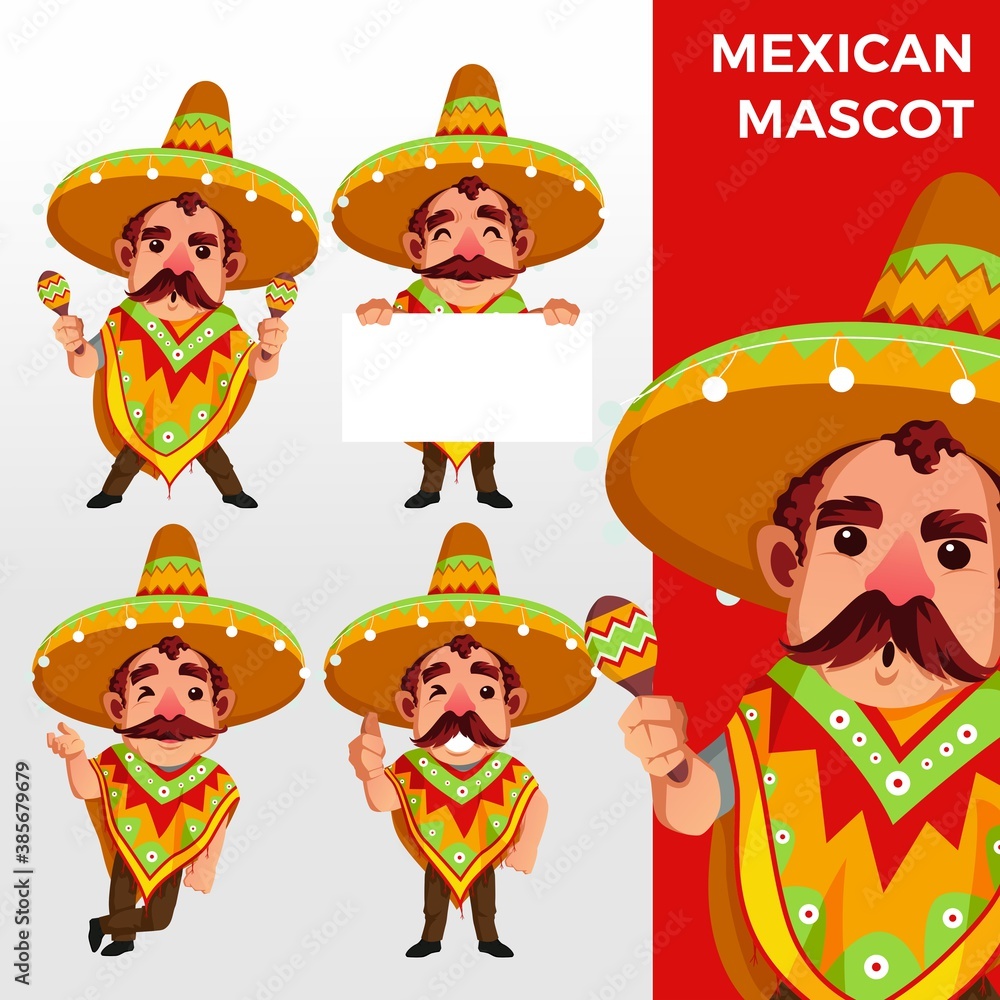 mexican sobrero mascot character set logo vector icon illustration
