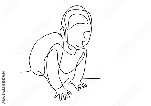 Crawling baby continuous one single line hand draw isolated on white background. Little kid crawl in the ground minimalist style. Child health and development concept. Vector illustration