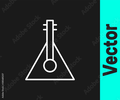 White line Musical instrument balalaika icon isolated on black background. Vector.