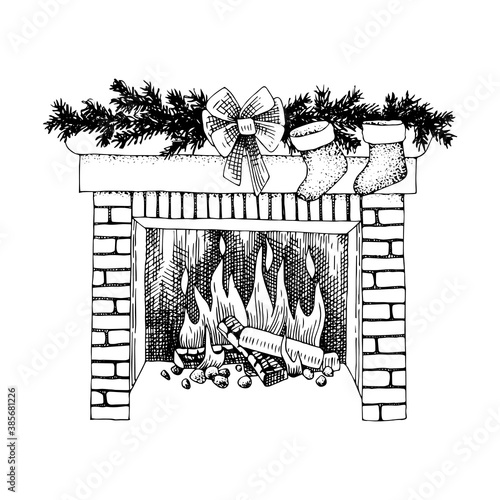 Christmas fireplace vector image