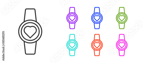 Black line Smartwatch icon isolated on white background. Set icons colorful. Vector.
