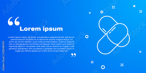 White line Sports nutrition bodybuilding proteine power drink and food icon isolated on blue background. Vector.