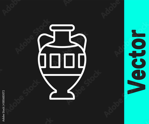 White line Ancient amphorae icon isolated on black background. Vector.