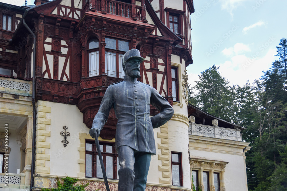King Carol I Statue Situated in Front of Peles Castle, Sinaia, Prahova, Romania