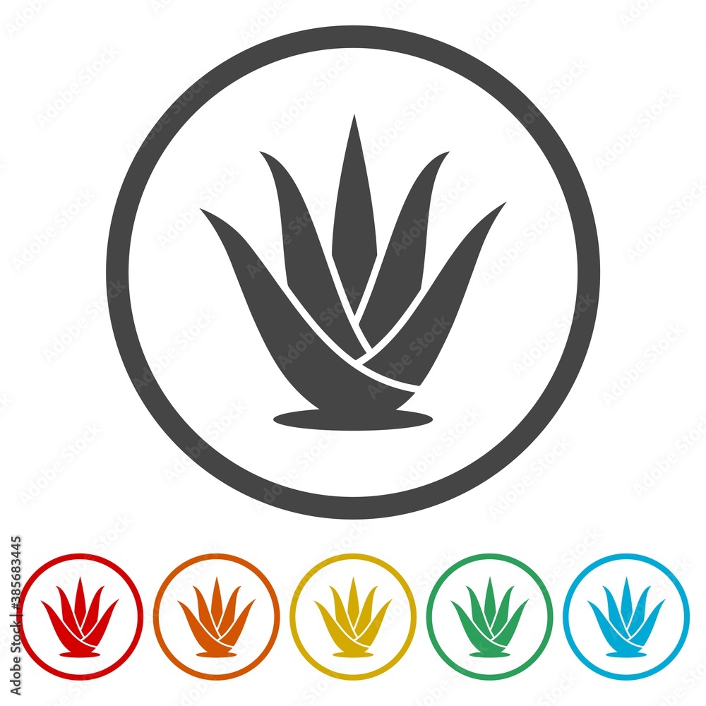 Aloe Vera logo ring icon, color set