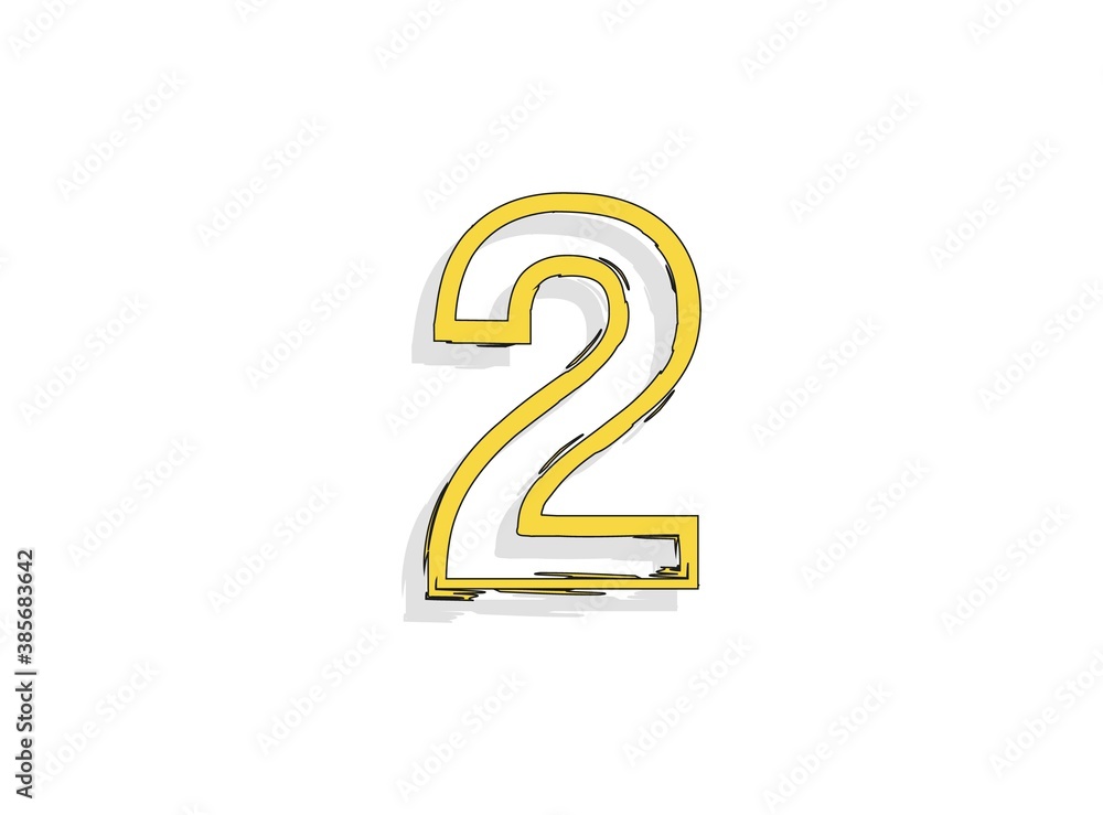2 yellow number, hand drawn brush stroke. Comic style, calligraphic design. For design element, logo, creative poster etc. Vector illustration 2 yellow number, hand drawn brush stroke. Comic style, calligraphic design. For design element, logo, creative poster etc. Vector illustration