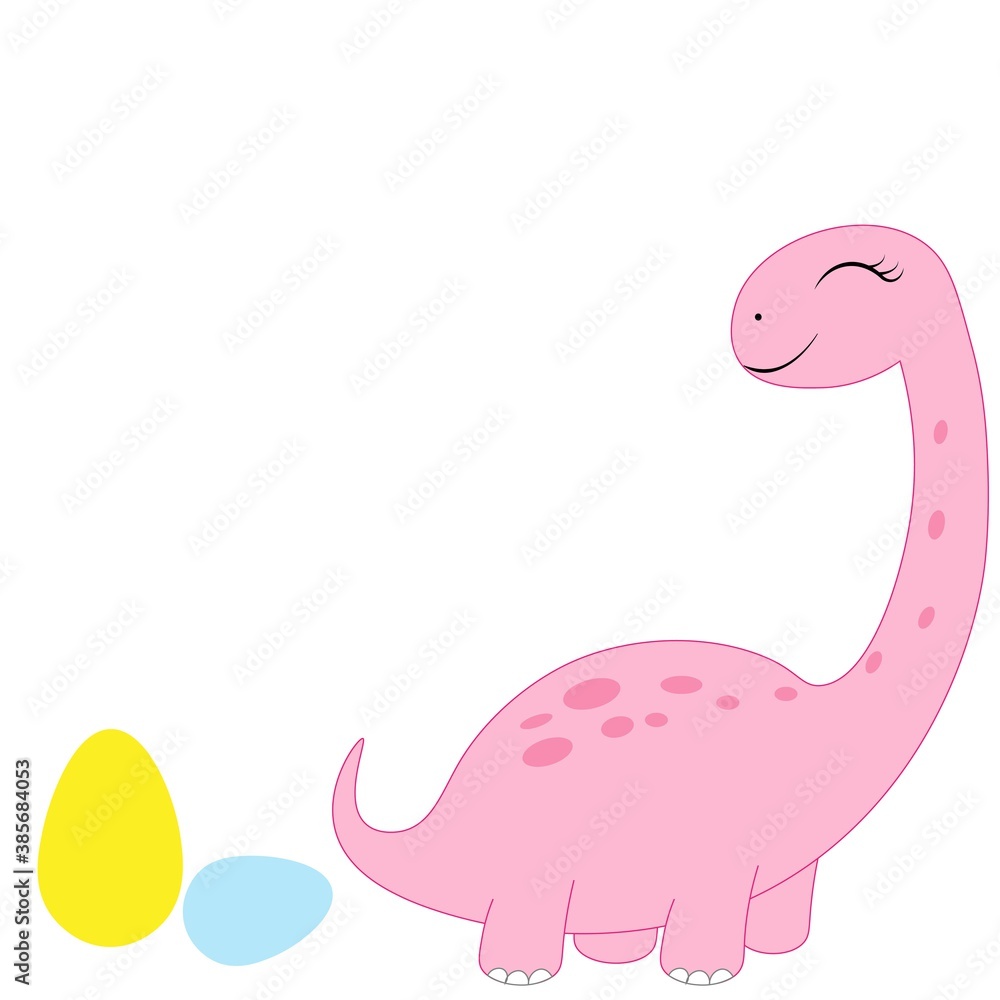 cute pink dinosaur vector illustration