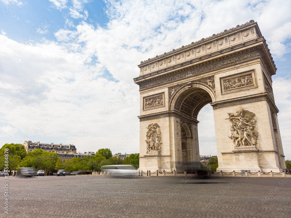 Triumphal arch in Paris France long exposure
