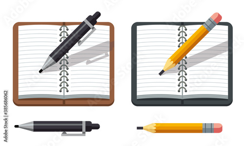 手帳とペンと鉛筆のイラスト素材