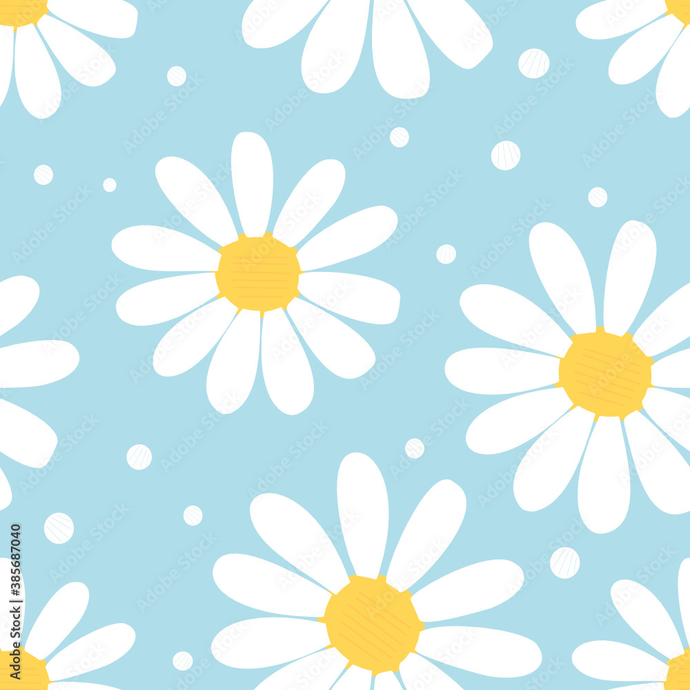 Obraz premium Seamless pattern with daisy flower on blue background vector.