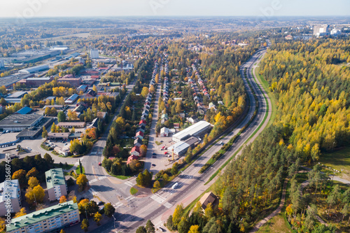 Aerial view to Lahti city at autumn morning, Finland photo