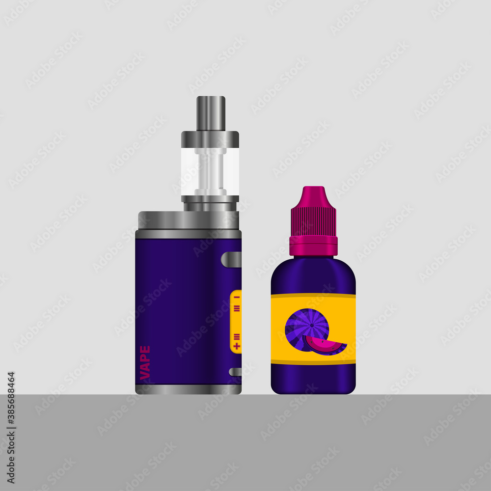 Realistic vector set of electronic cigarettes and e-liquid for vaping. vector illustration. Realistic vector set of electronic cigarettes and e-liquid for vaping. vector illustration.