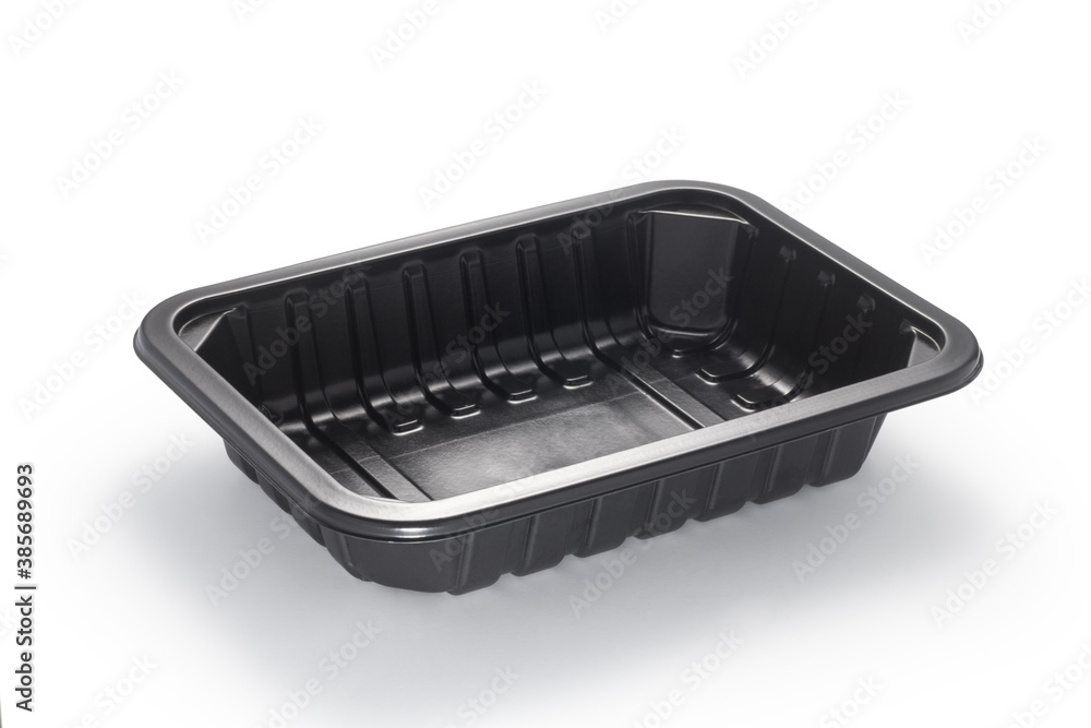 Black plastic food tray isolated on white background Black plastic food tray isolated on white background