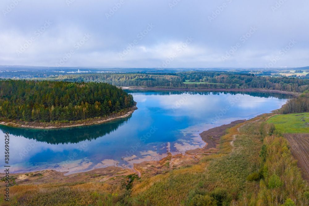 Drones panorama in the autumnal lake landscape of the Upper Palatinate