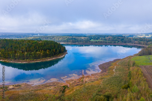 Drones panorama in the autumnal lake landscape of the Upper Palatinate