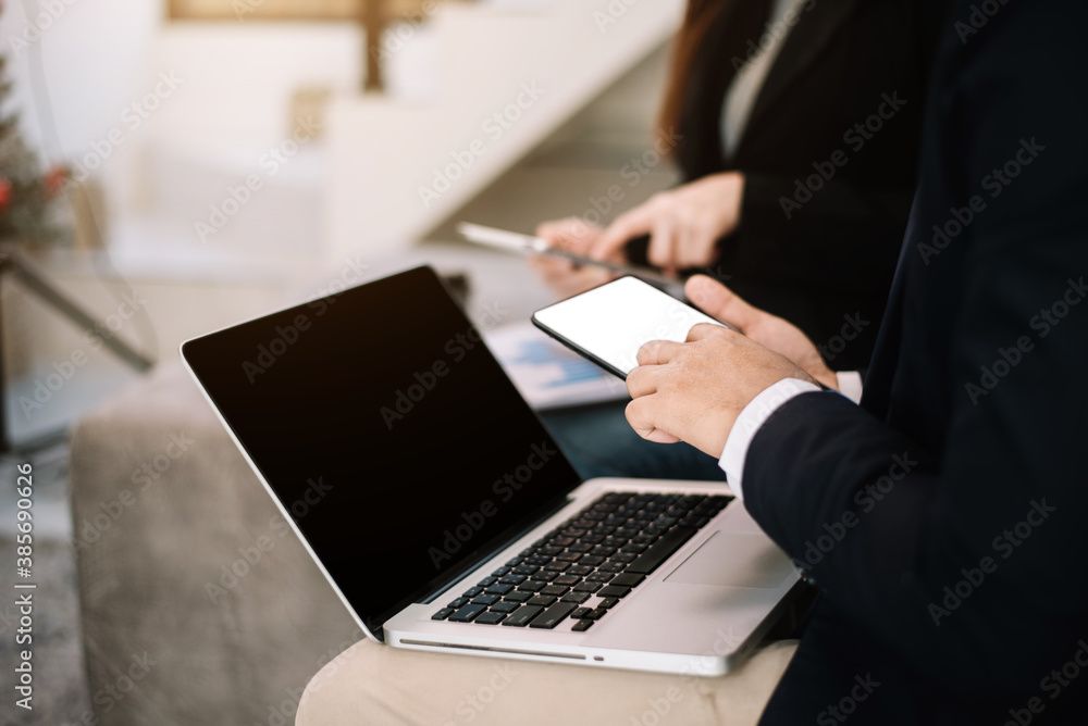 Business concept, Business man and business woman working and meeting with chart at office. Business concept, Business man and business woman working and meeting with chart at office.