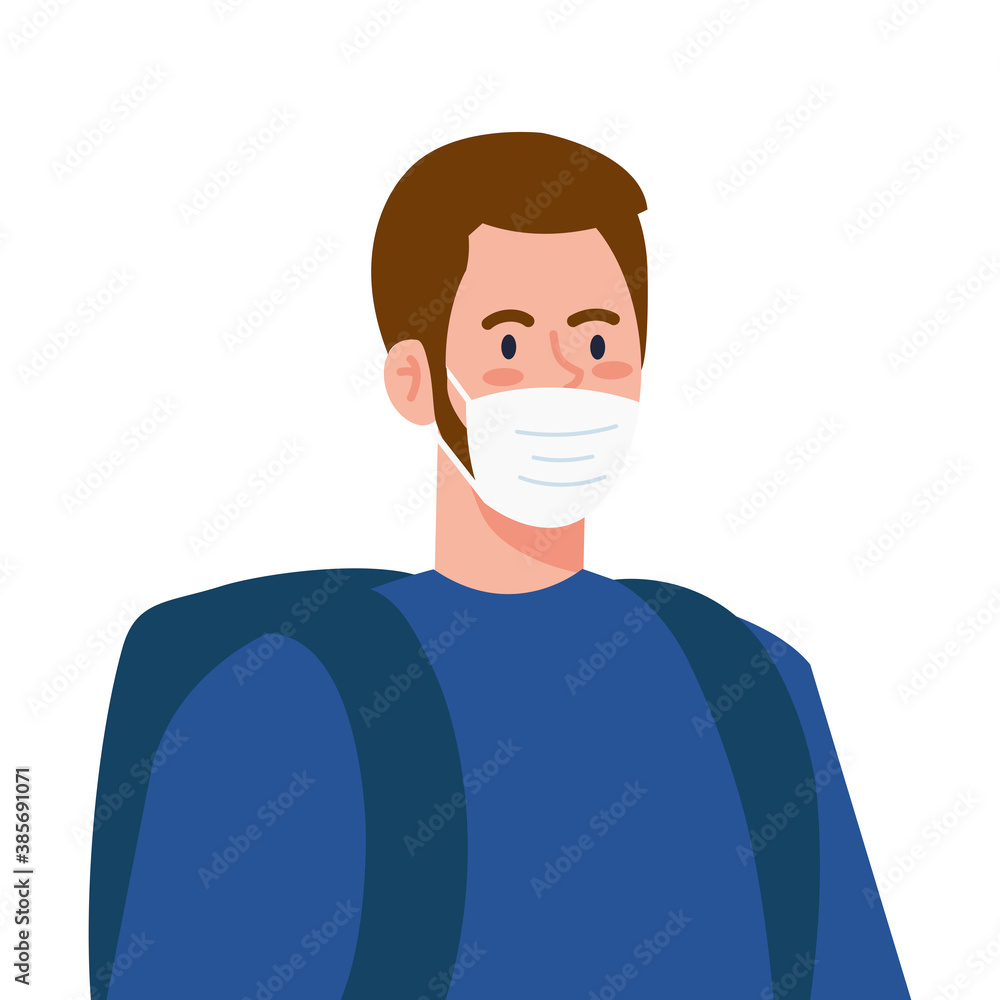 New normal of man with mask and bag design of covid 19 virus and prevention theme Vector illustration