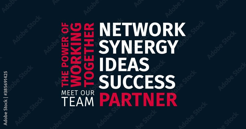 Partner Network. Working together in a team. Animated word cloud text. Kinetic typography Animation. Partner Network. Working together in a team. Animated word cloud text. Kinetic typography Animation.