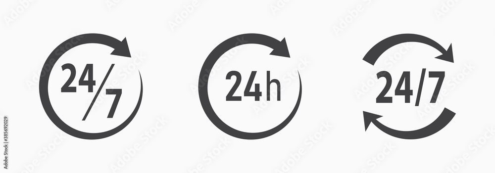24-7 service icon. Vector illustration on white. 24-7 service icon. Vector illustration on white.
