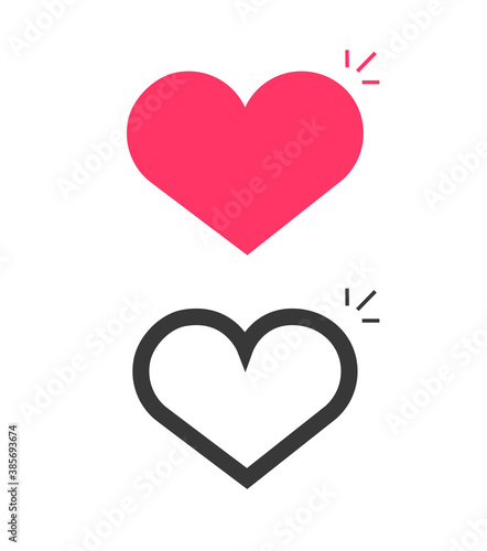Heart icon alive happy in love passion flat and line outline art style, healthy good feel like symbol red and black and white pictogram set clipart, social network like button idea