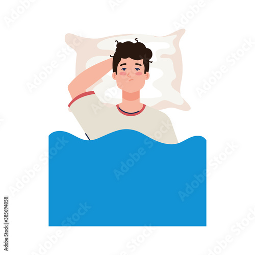 man on bed with insomnia design, sleep and night theme Vector illustration