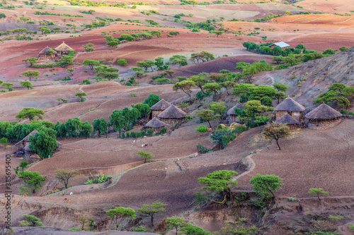 mountain landscape with houses, Ethiopia photo