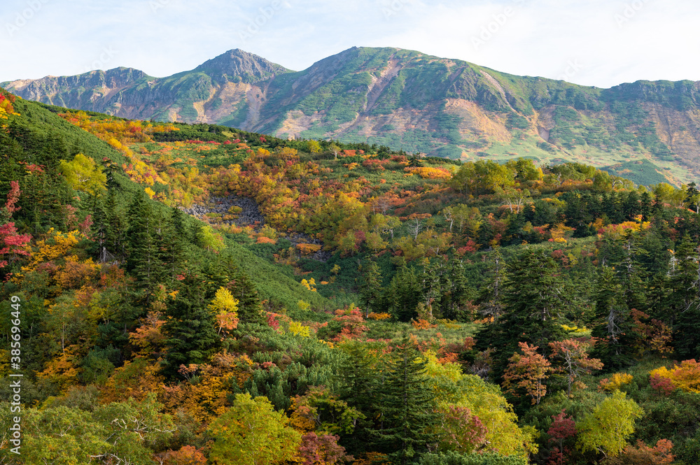 秋の十勝岳連峰