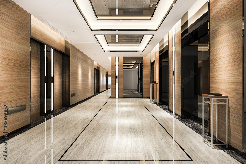 3d rendering lift lobby in business hotel with luxury design near corridor 3d rendering lift lobby in business hotel with luxury design near corridor