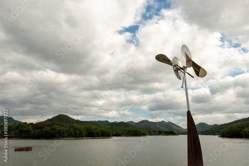 View of Senjoji lake in Sanda city, Hyogo prefecture, Japan in early autumn