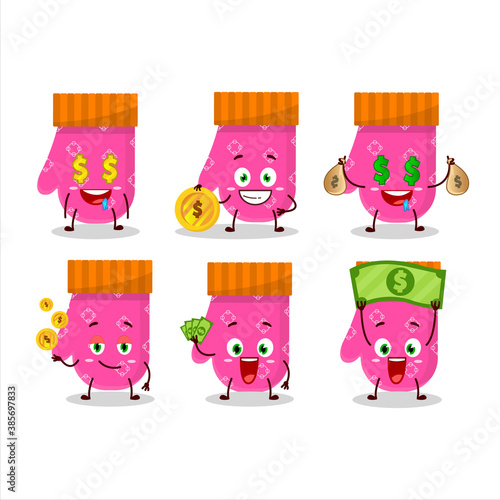 Pink gloves cartoon character with cute emoticon bring money