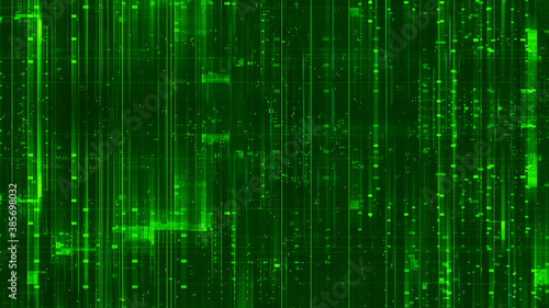 Digital Background With Glowing Green Lines And Light Particles