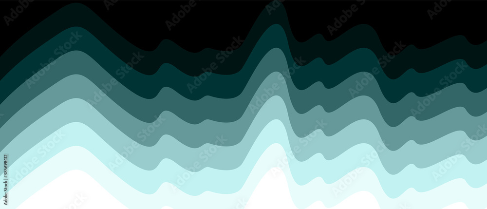 Vector illustration. Abstract pattern depicting snowy mountains or sea waves in shades of blue-green. Gradient color stretching from light to dark