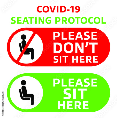 Printable : COVID-19 Seating protocol for restaurants, shopping centers, and public places. Encouraging people to practice social distancing with pictograms.