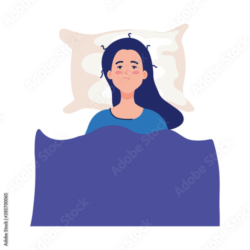 woman on bed with insomnia design, sleep and night theme Vector illustration